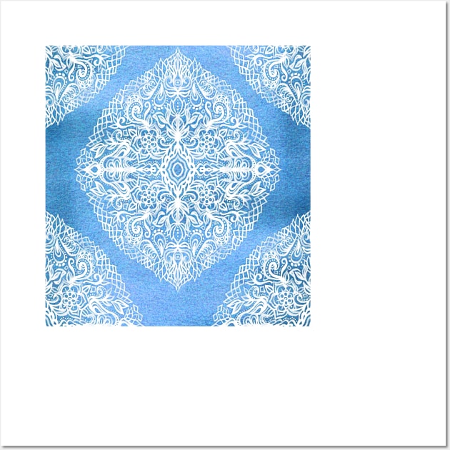 White Gouache Doodle on Pearly Blue Paint Wall Art by micklyn